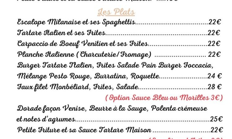 Parade Vénitienne, menu et carte spécial dans votre restaurant à Chanaz