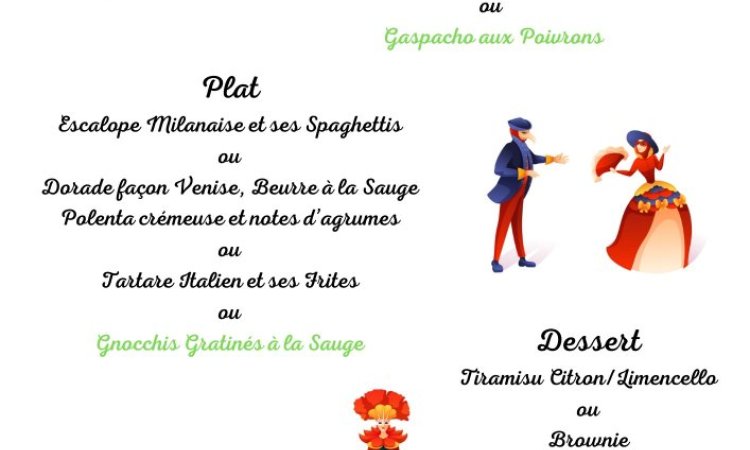 Parade Vénitienne, menu et carte spécial dans votre restaurant à Chanaz